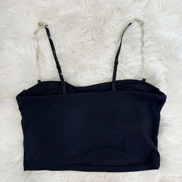 Carbon38 Womens Corset Tank Rhinestone Straps Size Large Black Shimmery Sexy - Picture 4 of 6